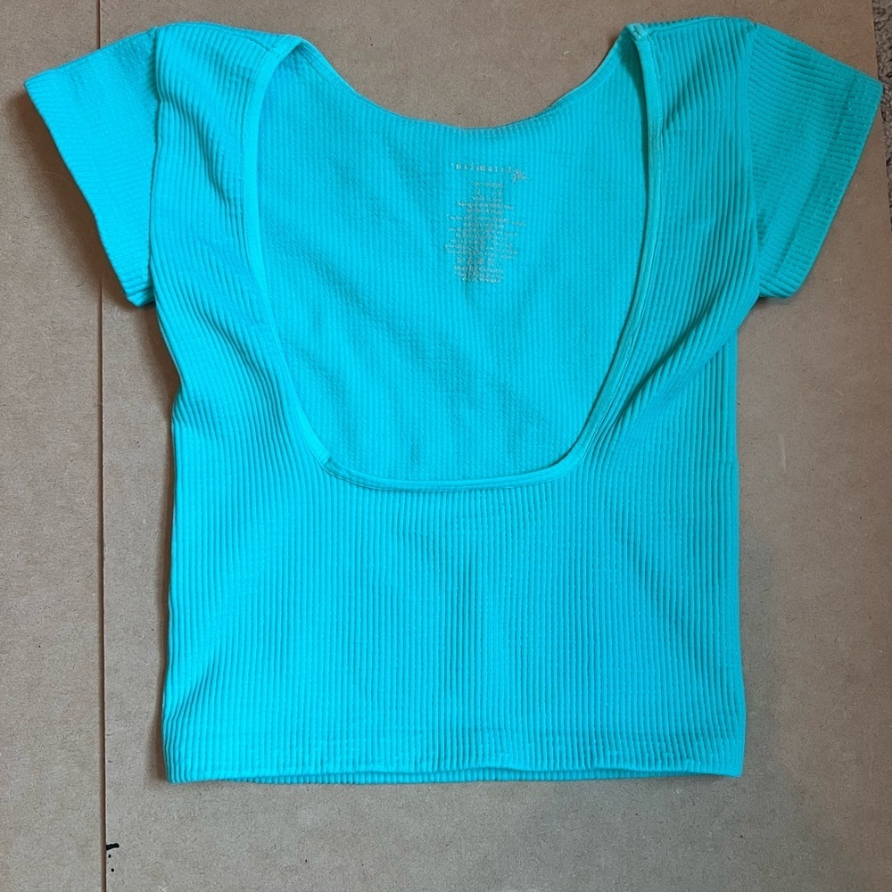 Free People Intimately UNeck Ribbed Cropped Top in Aqua Size XS
